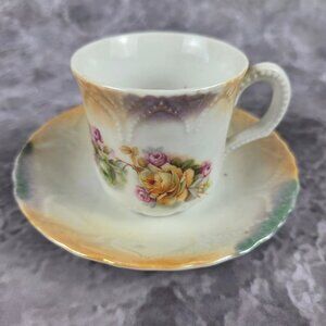 Vintage Orla German Lusterware Demitasse Cup & Saucer Floral Pattern Porcelain